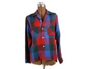1950s 1960s Plaid Wool Shirt in Red Jewel Tones / S / M