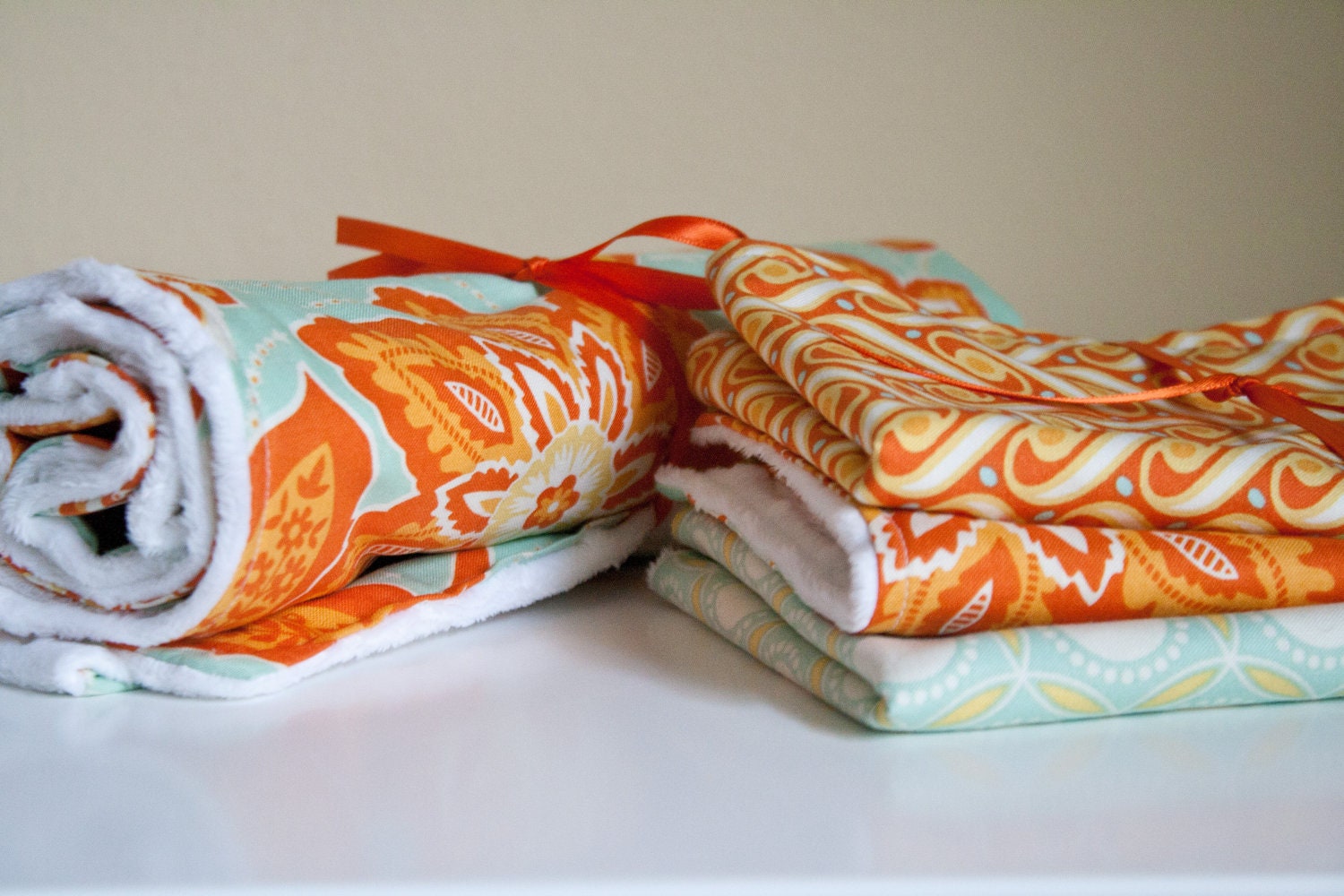 New Baby Gift Set--Stroller Blanket and Three Burp Cloths in Heirloom Citrine Palette (Ready to Ship, Perfect Shower Gift)