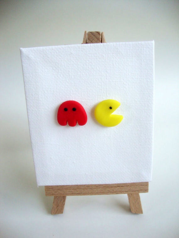 Pacman and ghost stud earrings
