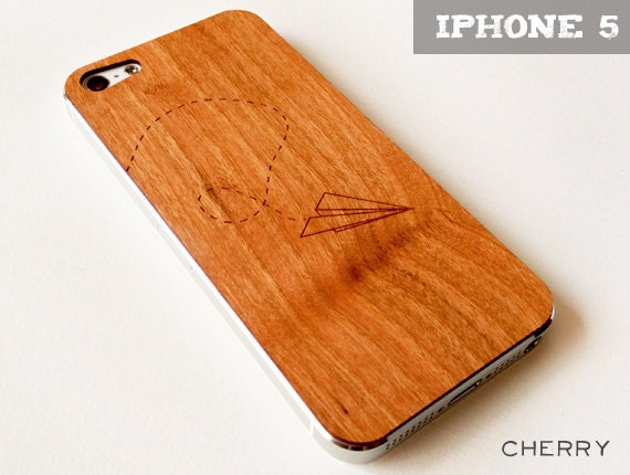 Paper Airplane Etching on Real Wood iPhone 5 Cover
