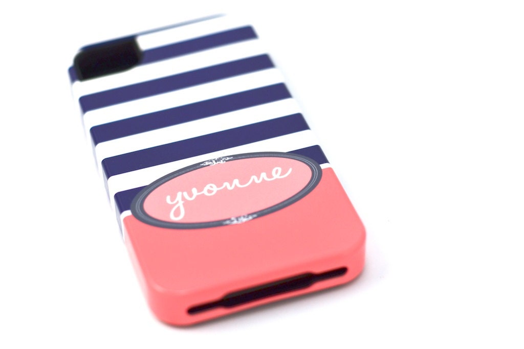Pretty Girl - Navy Stripe  Personalize Monogram Cell Case