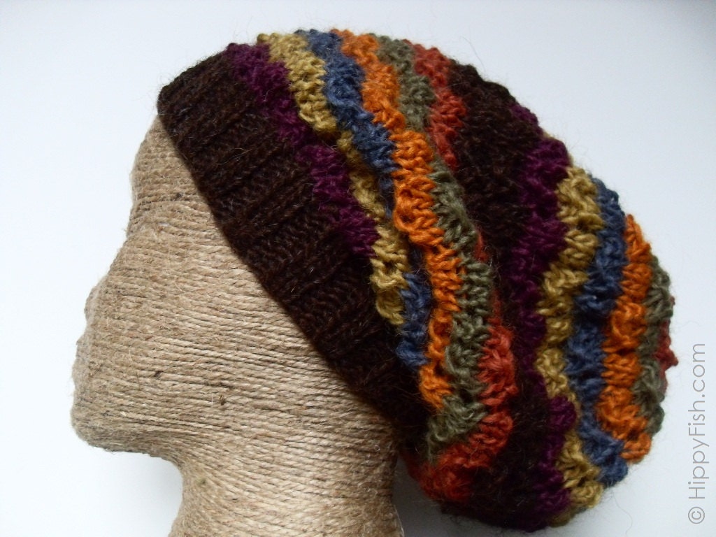 Dreadlock Hat - Rainbow Dread Tam - Colorful Dread Hat - Wool - Warm Winter Slouch - Lopi - Knit