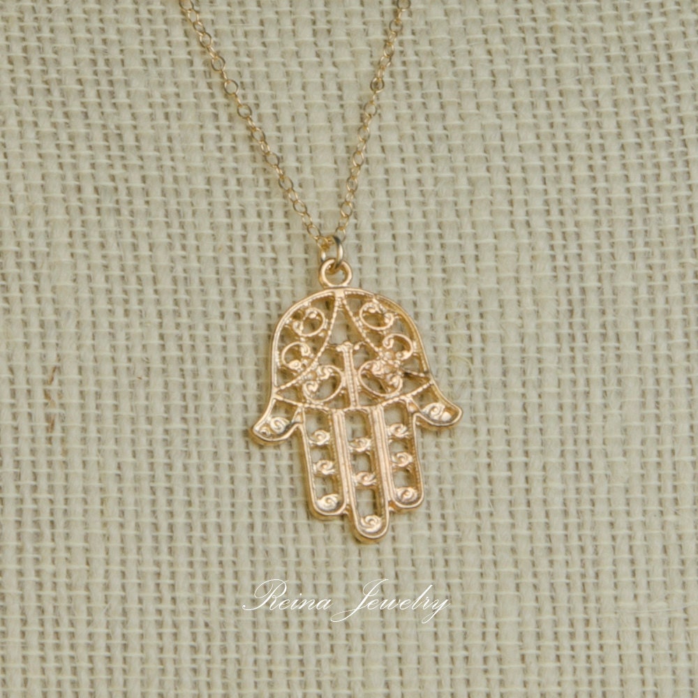 Hamsa Hand Necklace - Gold Hamsa - Fatima Hand - Evil Eye Necklace - Reina Jewelry
