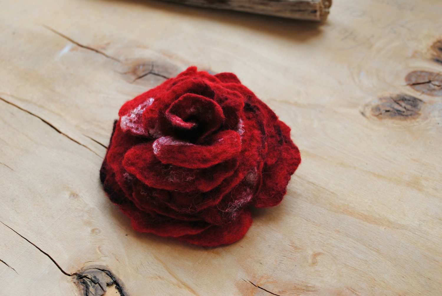 Red and back felted flower pin brooch soft flower wedding bridesmaid gift idea fall autumn fashion under 20