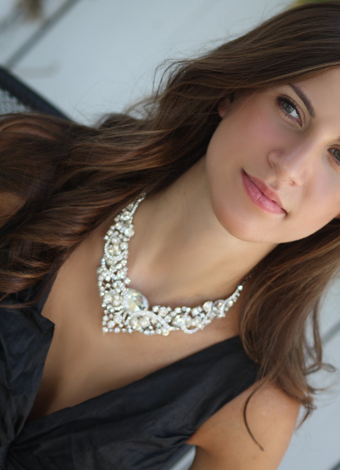 Bridal Jewelry, Bridal Necklace, Pearl Necklace, Swarovski crystal and pearl bridal necklace and earrings set (Barona)