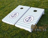 Custom Corntoss / Classy Cornhole / Bag Toss / Wedding Game -- (( Anchors Away - Nautical theme --Chevron or Stripes ))