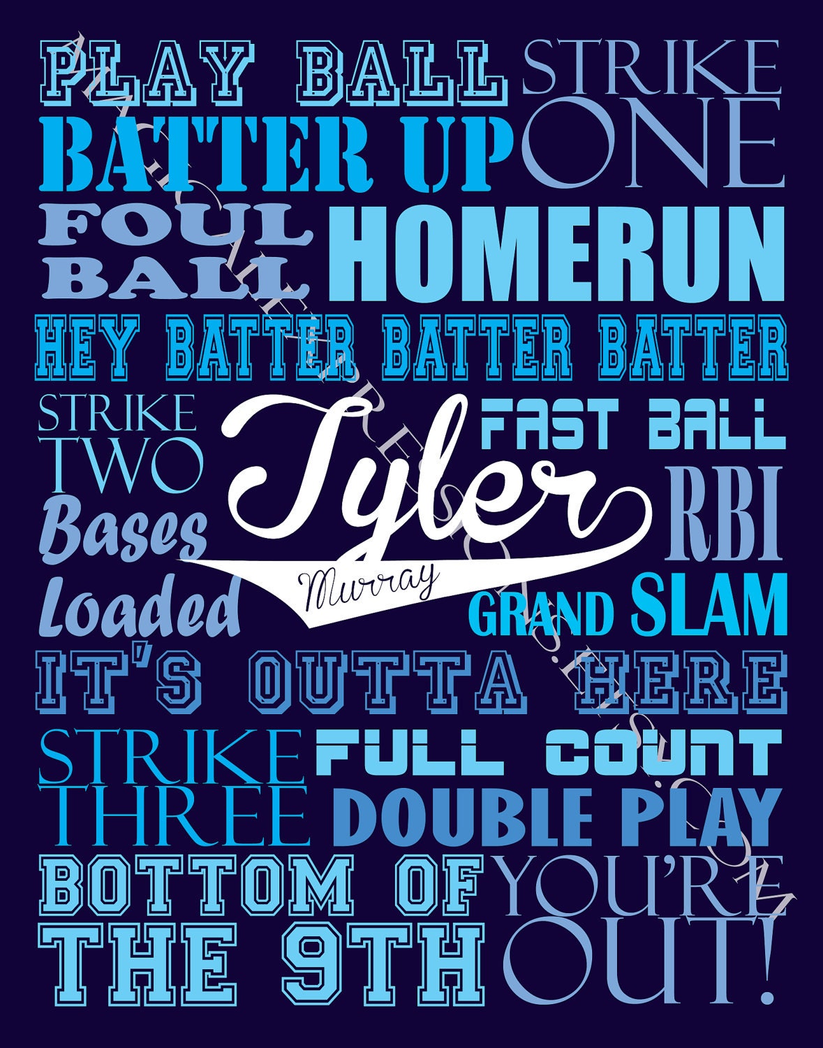 BASEBALL Personalized Typography Art Print 11" by 14"