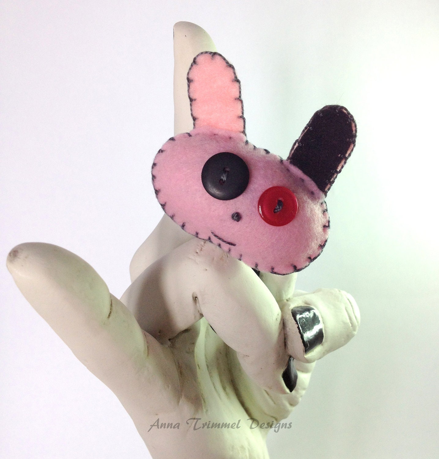 Felt Bunny Hairband ponytail - handmade hair accessory - Kawaii - pink black