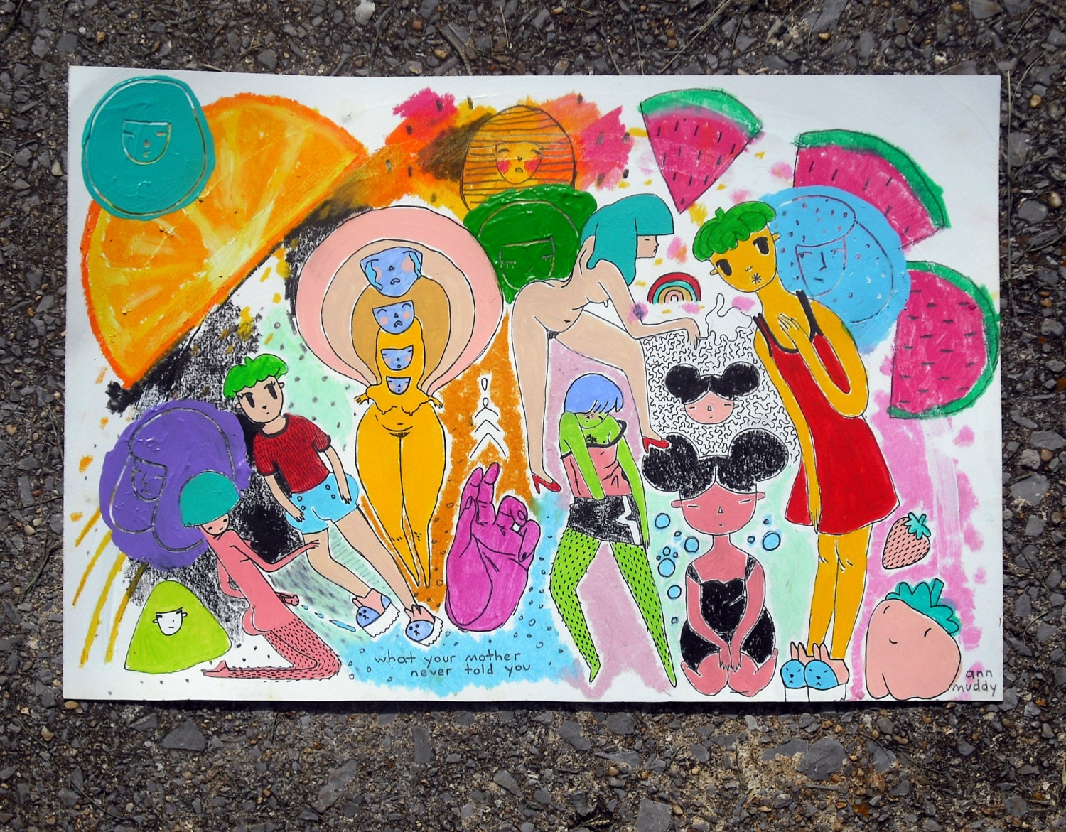 fruit boy- original mixed media painting- 9"x13"