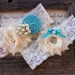 Wedding Garter- Vintage Wedding Bridal Garter and Toss Garter- Ivory and Tiffany Blue Wedding Garter-Toss Garter