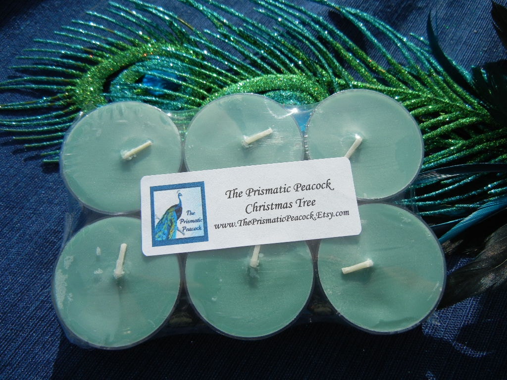 Christmas Tree Scented Soy Tea Light Candles 6 Pack Green Holiday Fragrance