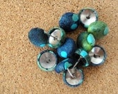 fabric pushpins / set of twelve / blues, greens, turquoise batik