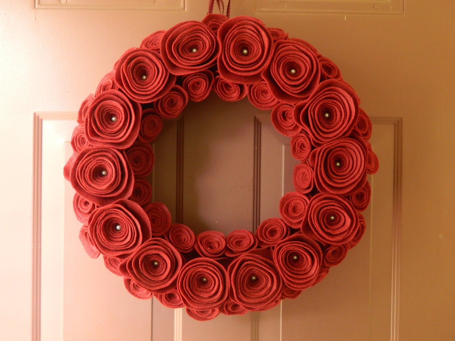 Fall Wreath - Ruby Wreath - Autumn Wreath - Felt Flower Wreath in Ruby - 16 inch