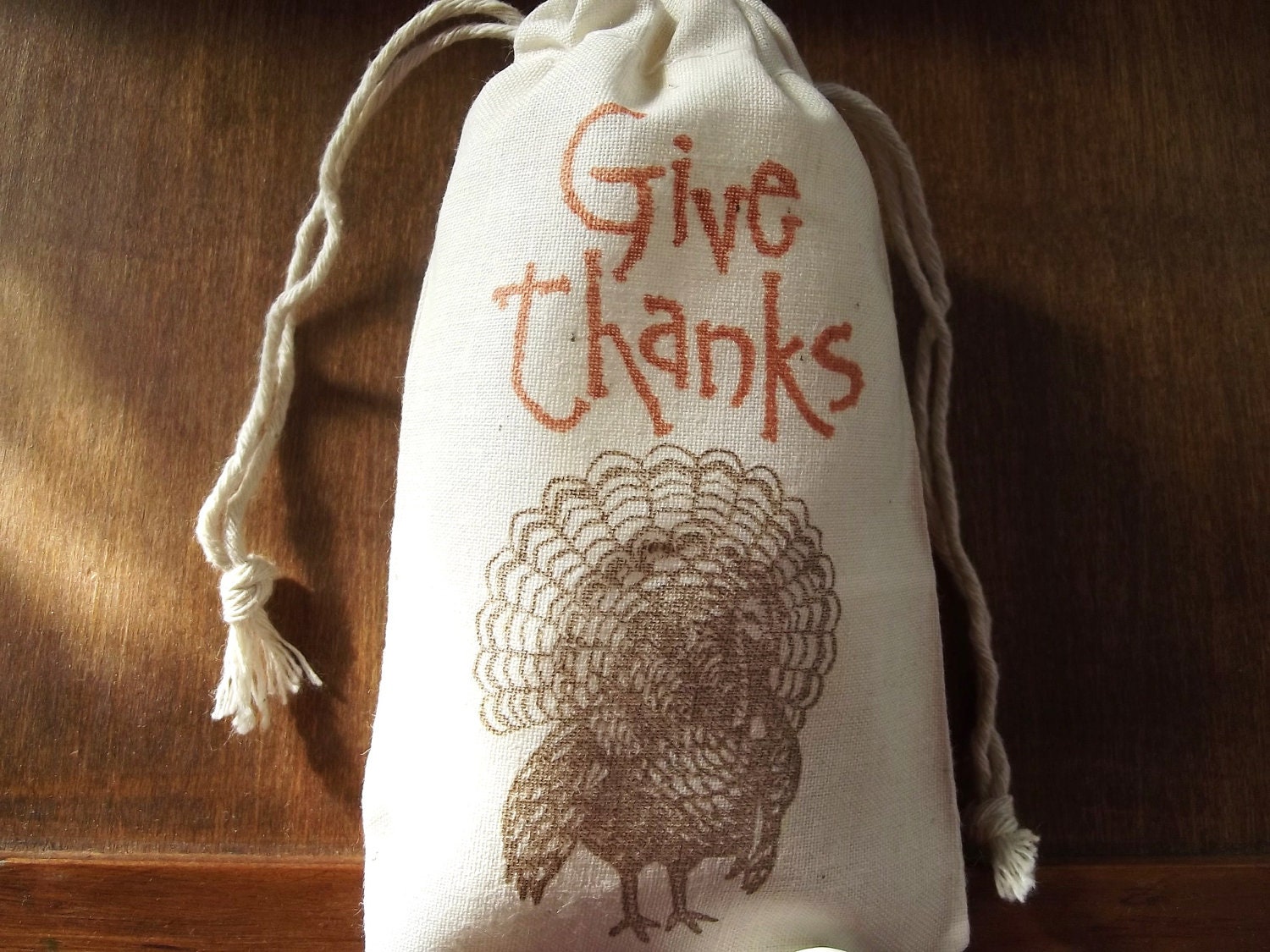 Give Thanks Thanksgiving Turkey  Muslin Favor Bag - andreakirk