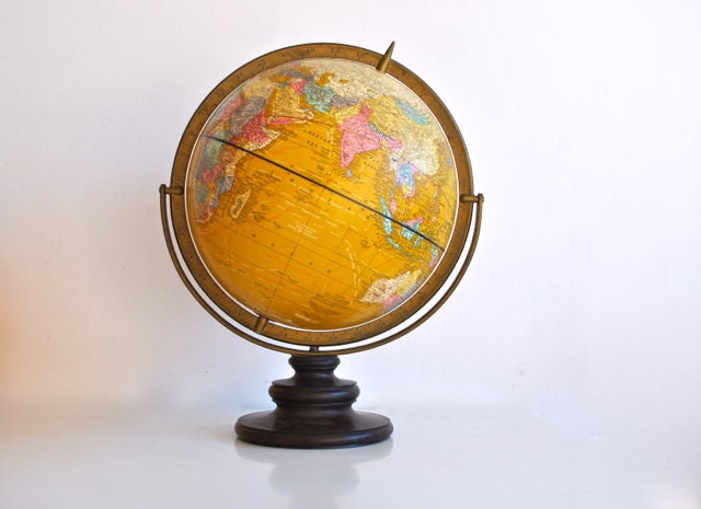 Yellow Cram's Imperial World Globe - Dual Axis - 1940's/50's Vintage - Rare Color