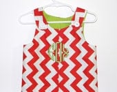 Adorable boys red and white chevron longall with monogram