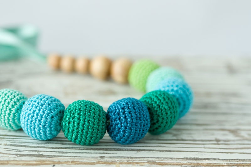Martinique Crocheted Necklace - natural jewelry, mommy necklace - blue, emerald, turquoise, teal, lime green - Free Worldwide Shipping - FrejaToys