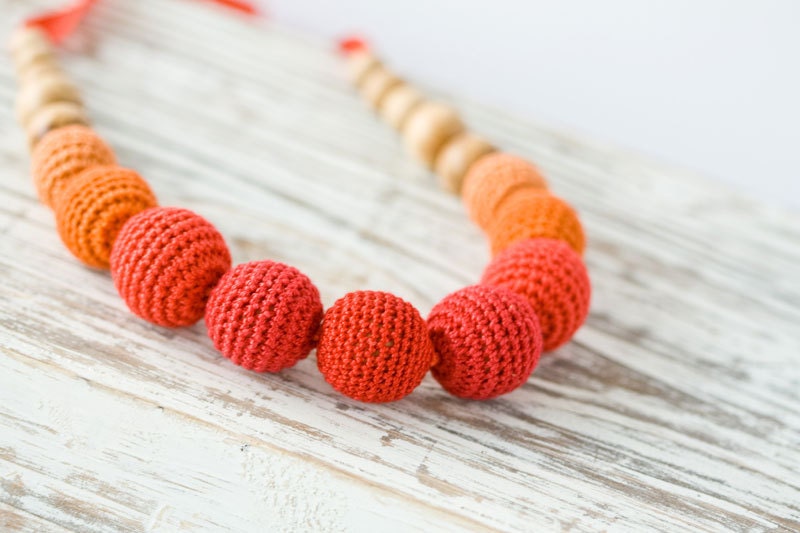 Tangerine Tango crochet nursing necklace - teething necklace for mom to wear, montessori