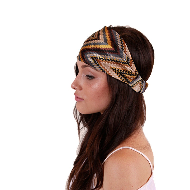 Chevron Wide Headband  Missoni Print Earth Tones womens hair accessories turban