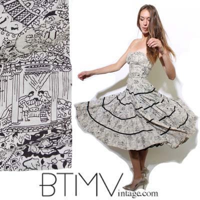 50s STRAPLESS ruffle RHINESTONE boned corset FULL skirt dress gown