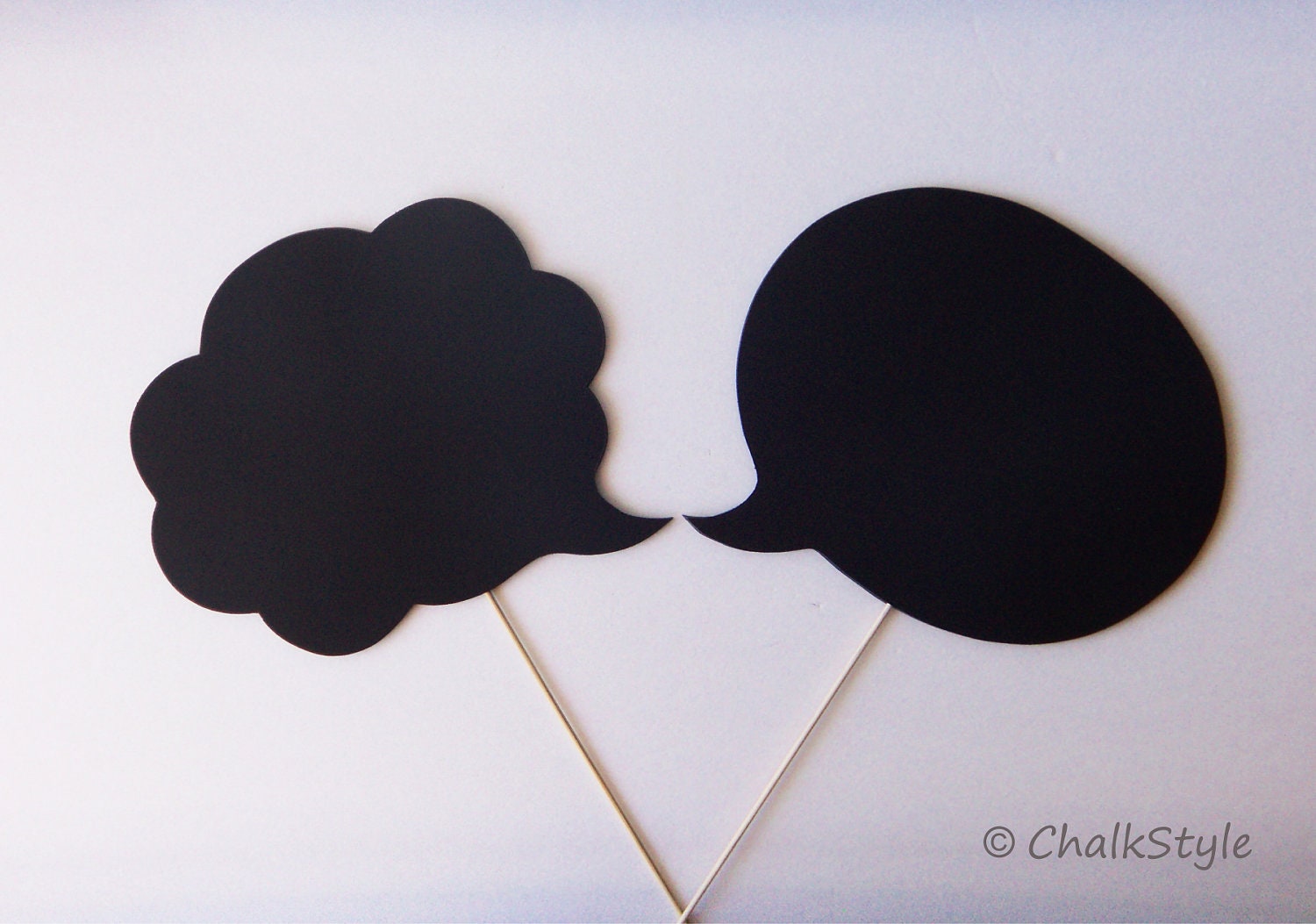 2 Large CHALKBOARD Speech Bubbles on a Stick  -- TWO SIDED Oval and Cloud Shaped Chalkboards, Photo Booth Props for Wedding - ChalkStyle