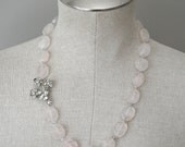 Pale Blush Rhinestone Asymmetrical Necklace OOAK - Wedding, Bridal, Bridesmaid Statement Piece