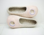 Felted Wool Slippers House Shoes for Women natural beige / powder and lilac - MusiuMuse