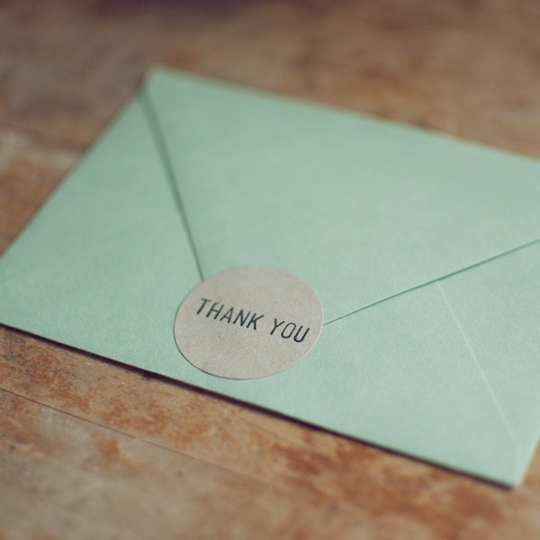 60 Thank You Hand-Stamped Kraft Colored Circle Stickers