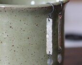 Silver labradorite earrings, Long silver earrings, Hammered silver earrings, Labradorite earrings