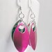 Chainmaille earrings - aluminum earrings - hot pink earrings - scale earrings - pink drop earrings - magenta earrings - fuchsia earrings