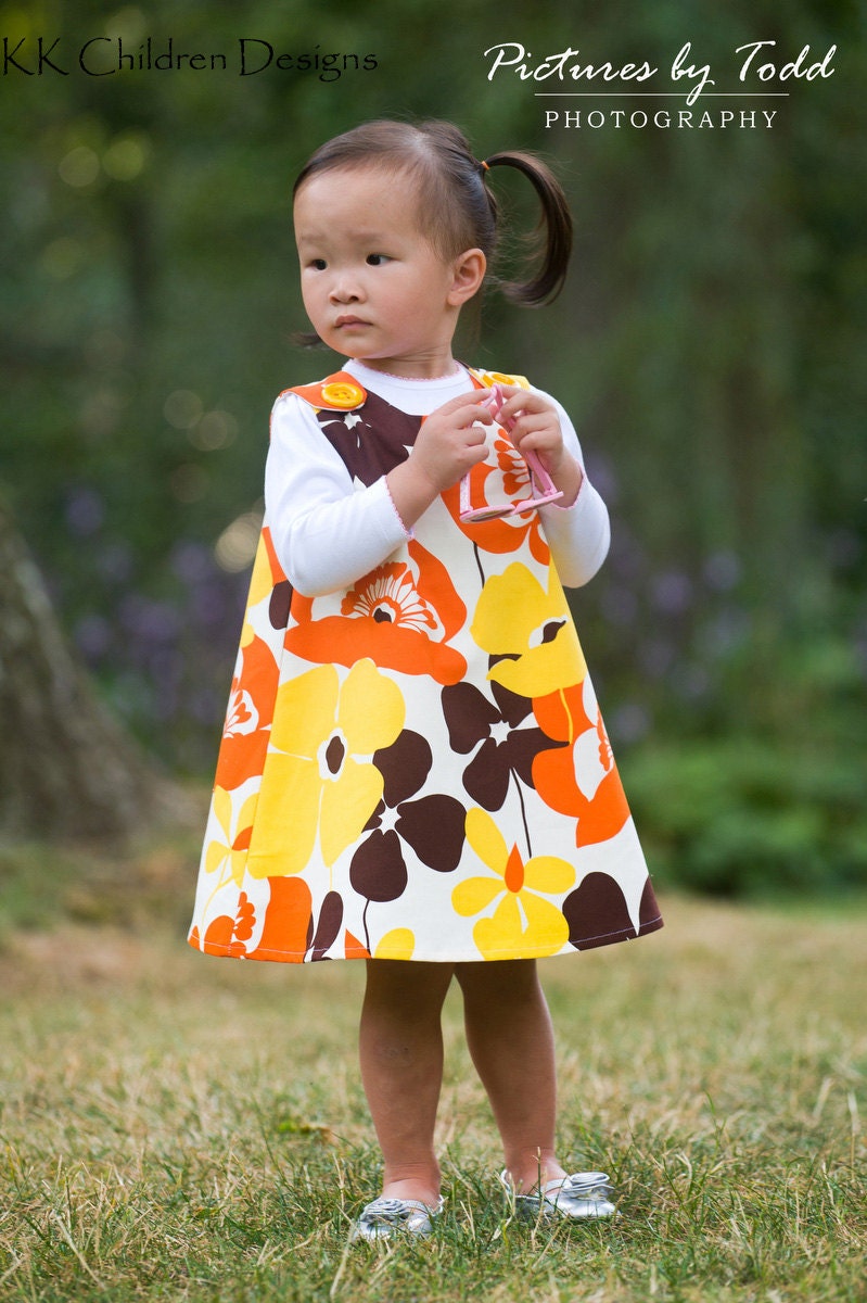 Sofia - Winter - Fall Aline Dress - Children Autumn Clothing - Designer Fabric - Floral - Birthday Gift - KK Children Designs - 3M to 4T