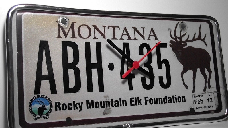 recycled montana rocky mountain elk license plate , very unique , perfect for garage or mancave