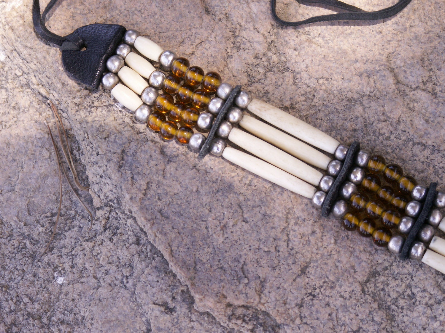 Handcrafted Native American bone n leather choker