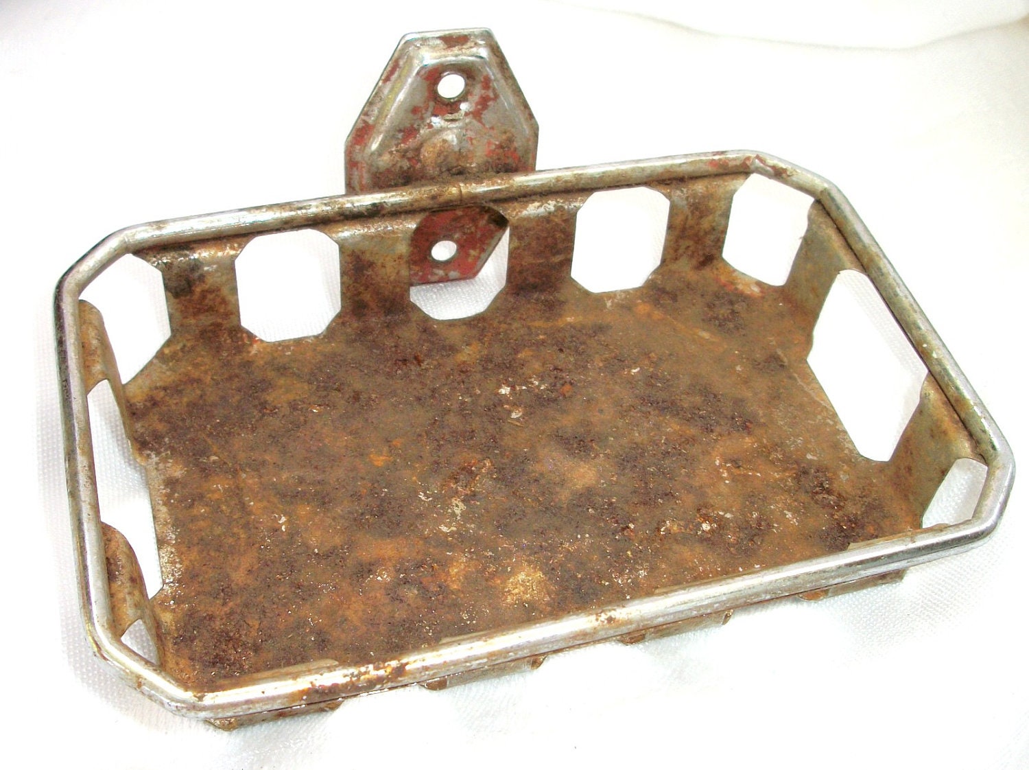 Vintage Farm - Green House Old Soap Dish - Holder - Rust -Red Paint - Primitive - Cottage