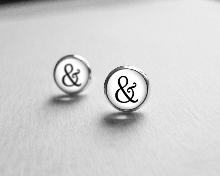 Mini Ampersand Earrings, Love Gift, Graduation Gift, Ampersand Stud Earrings, And Sign Earring Studs, Wedding E240