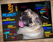 Custom Pet Portrait, Words on canvas, 11x14 Pet Portrait, Personalized Photo Canvas Art