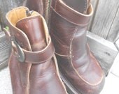 British Doc Martens Chunky Heel Boots with Straps and Exposed Zipper