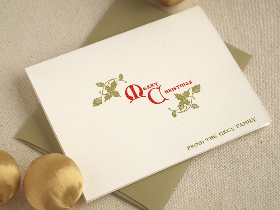 Letterpress Christmas Card Set - Personalized Vintage Style Notes - Sherwood (30)