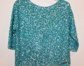 Vintage 50s Cardell Sequin Sweater - Teal Sequins and Pearls - Wool - Medium