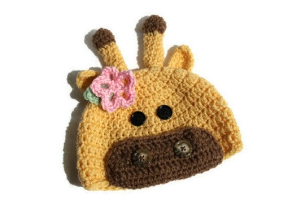 Crochet Giraffe Hat for Baby Girl up to Adult