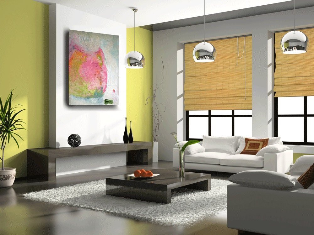 Abstract Painting original pink green blue yellow orange pastel 24 x 36 by Cheryl Wasilow