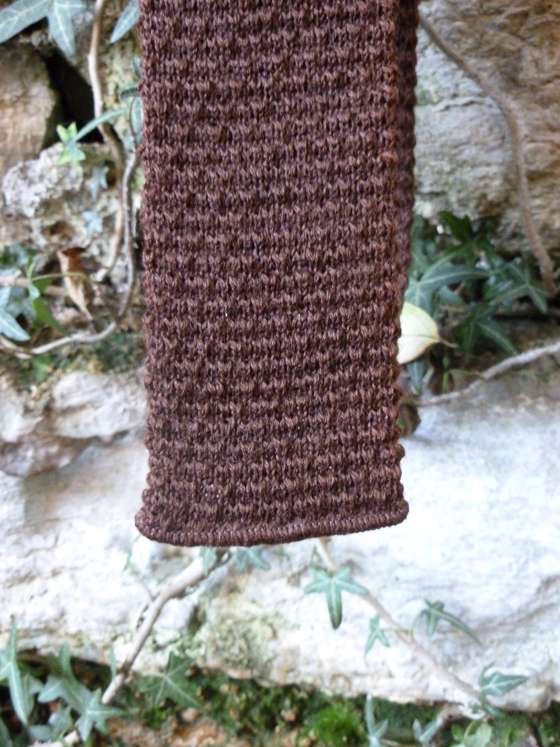 Vintage Knit Tie Square End Brown Color made by The Earle