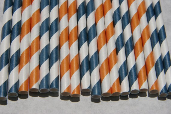 Blue & Orange Paper Straws, 100 Pack, UVA Mix Il_570xn