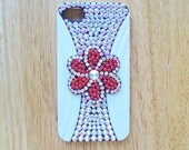 Red Swarovski crystal flower and AB crystal rhinestone custom silicone iPhone 4 4S case