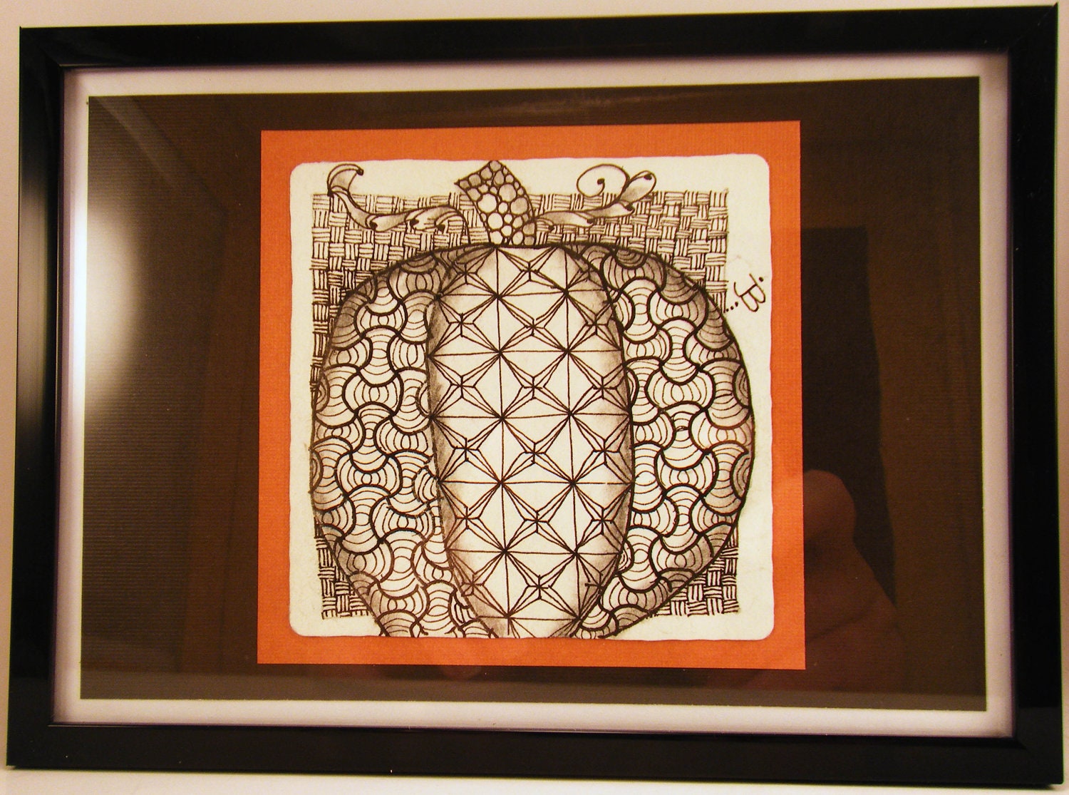 Pumpkin -- Zentangle Inspired Original 5x7 Framed