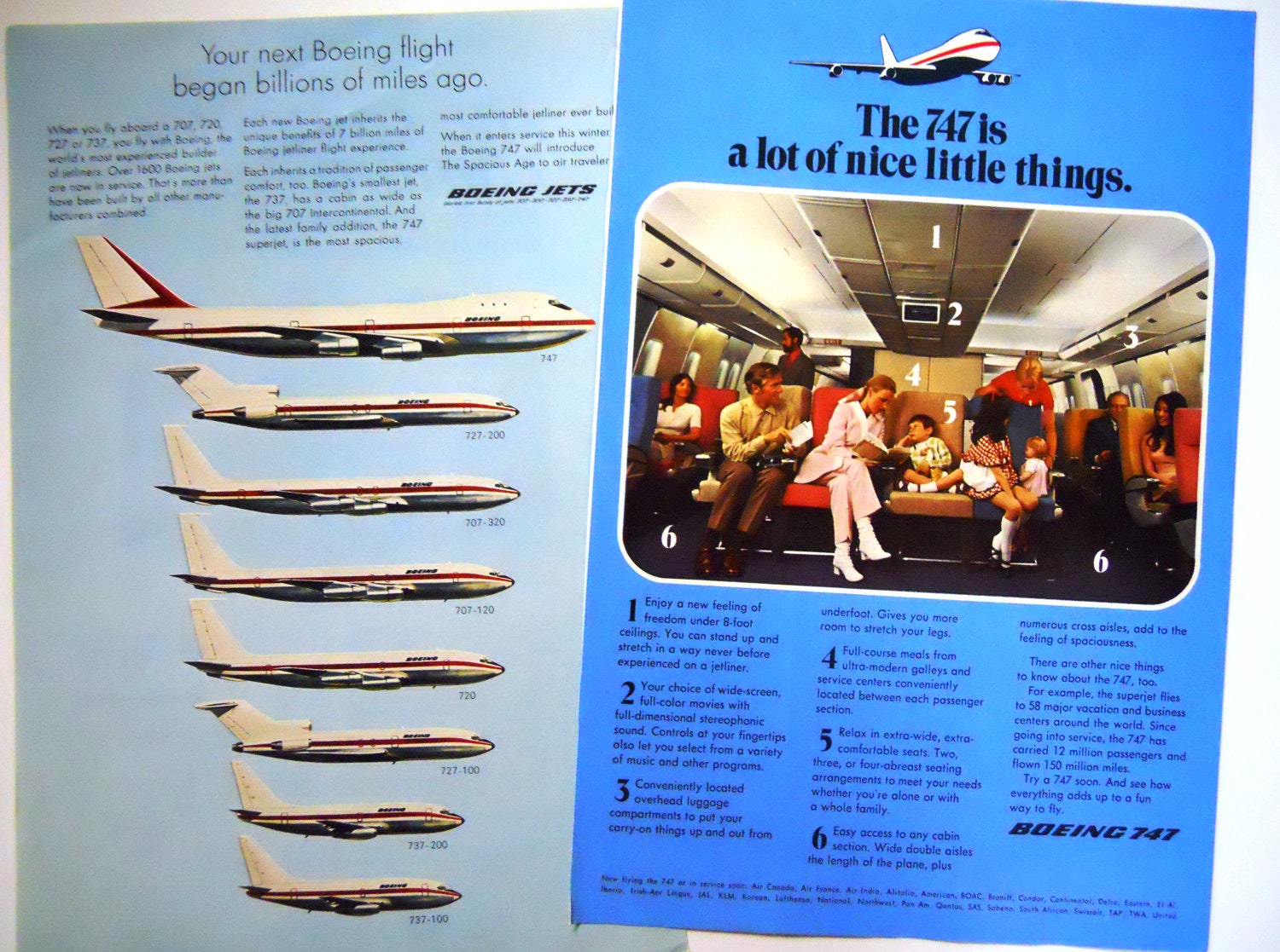 Vintage 1970's Boeing Air Plane Ads.