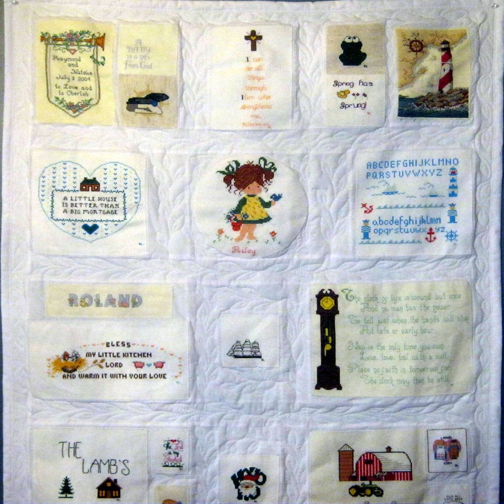 Decorative Cross Stitch Quilted Wall Hanging