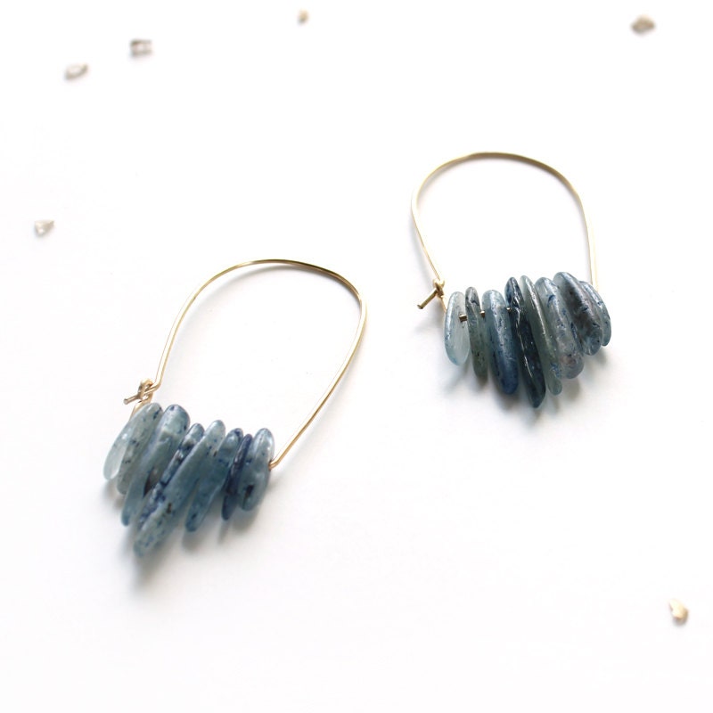 Blue Kyanite Arch Hoops / 14k gold fill or sterling silver hoop earrings / blue kyanite gemstone fringe / unique modern jewelry