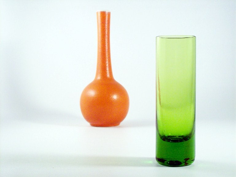 Green Glass Vase, Cylinder Vase
