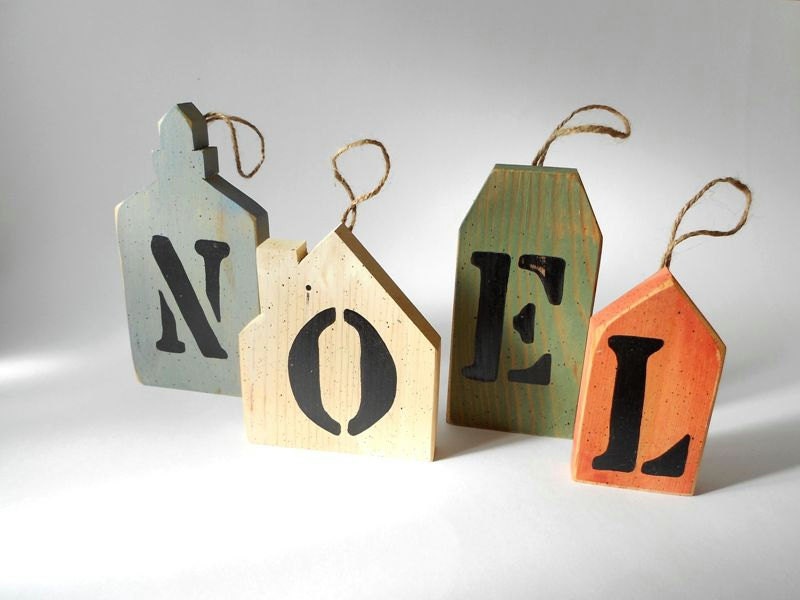 Noel Christmas Ornament Hand Painted Wood Blocks Christmas Decoration Holiday Decor